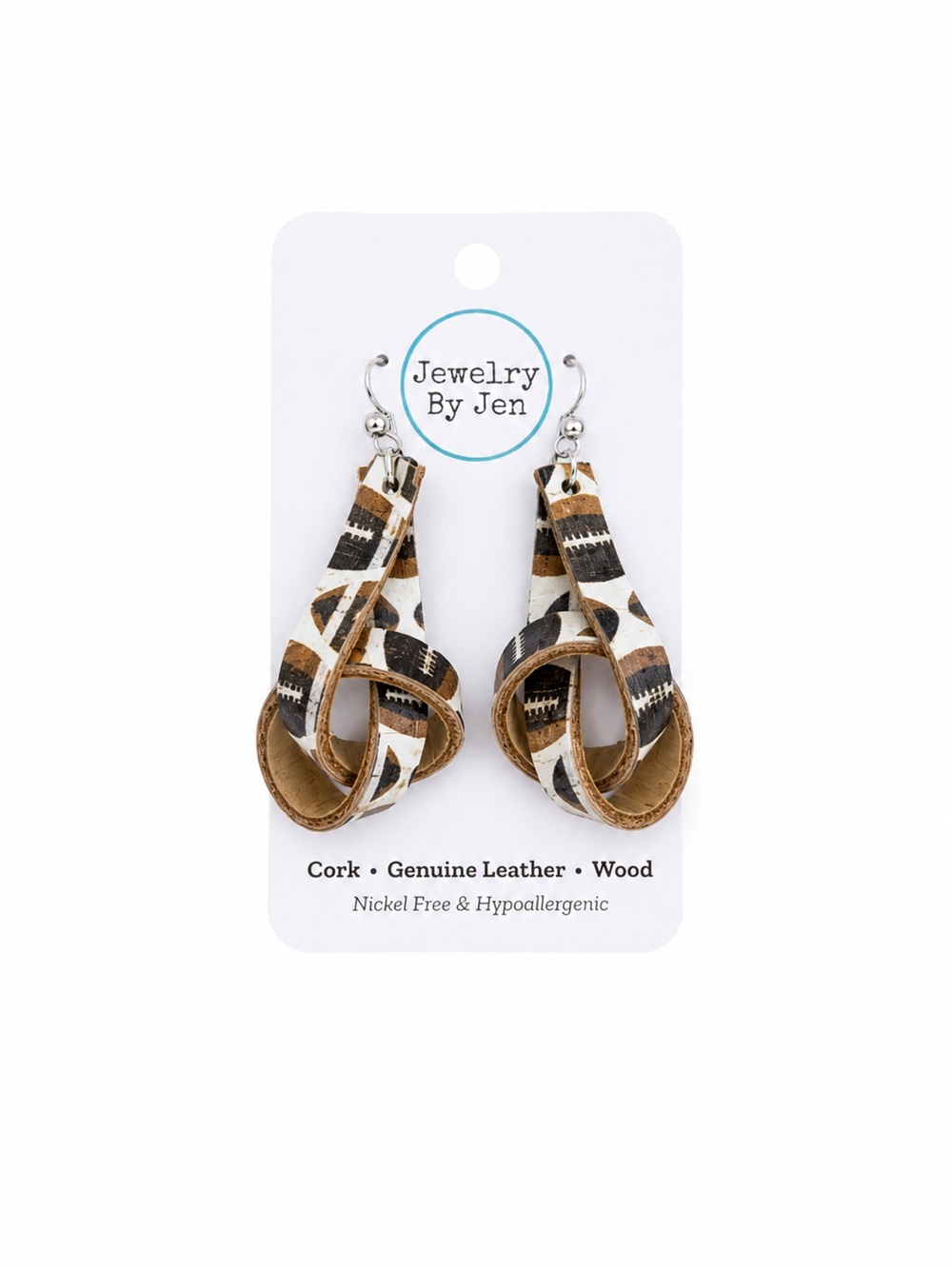 Football Patterned Leather Loop Earrings